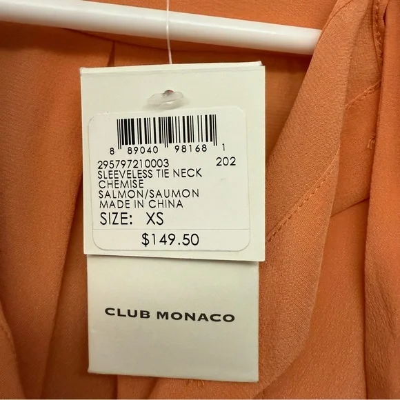 Club Monaco 100% Silk Sleeveless Blouse Women’s XS Salmon NWT - Picture 3 of 8